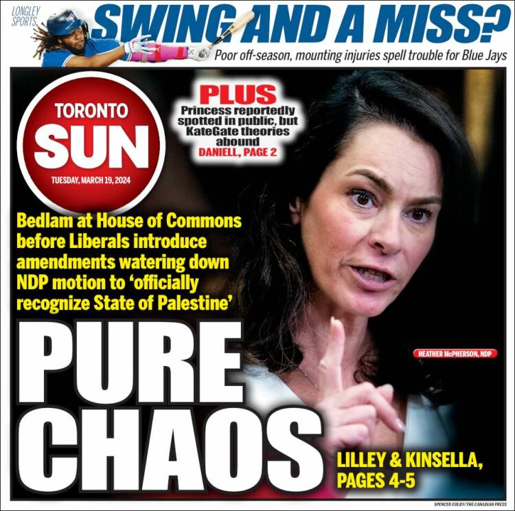 Portada de The Toronto Sun (Canadá)