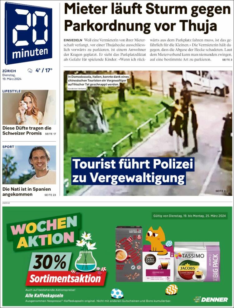 Portada de 20Minuten - Zürich (Suiza)