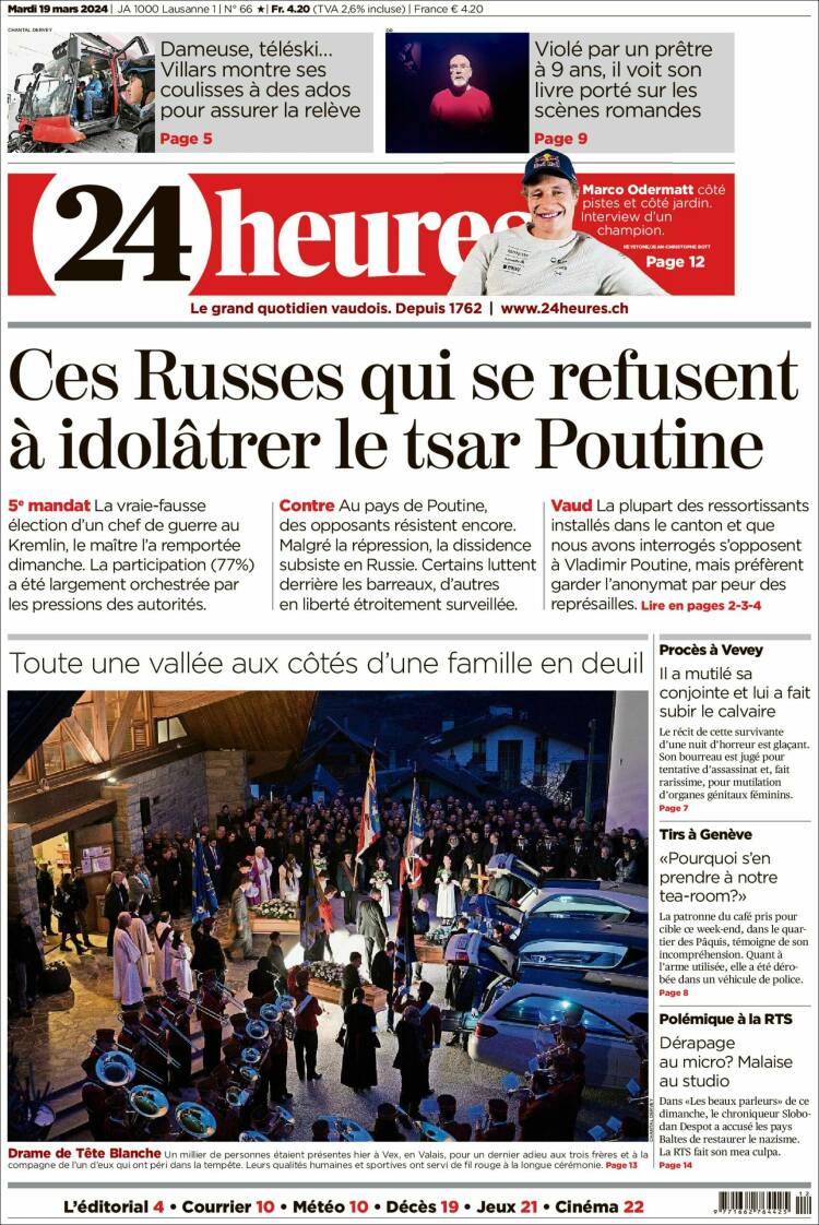 Portada de 24 Heures (Suiza)