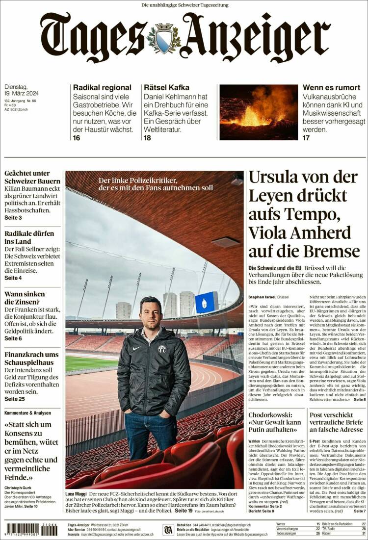 Portada de Tages-Anzeiger (Suiza)