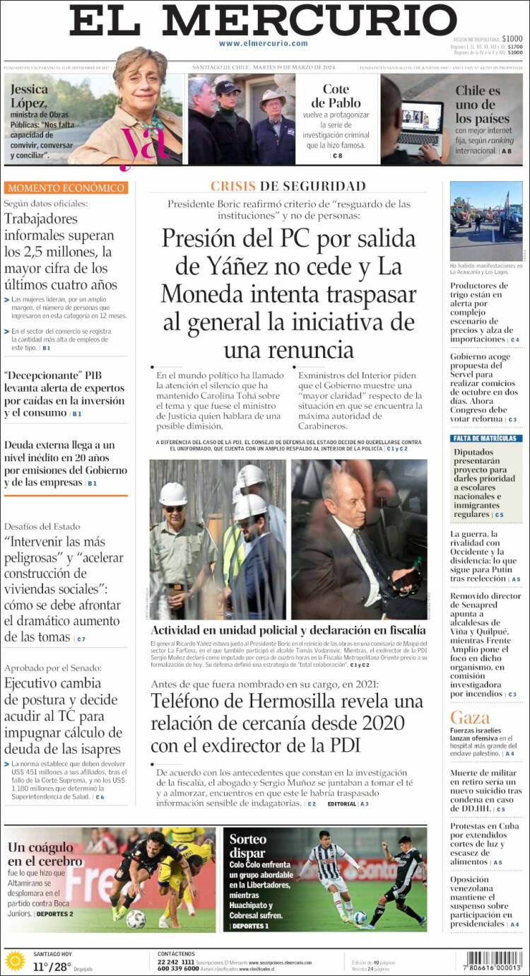 Portada de El Mercurio (Chile)