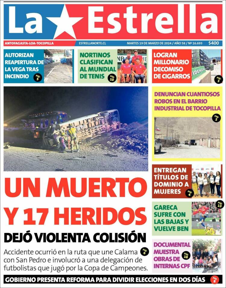 Portada de La Estrella de Tocopilla (Chile)