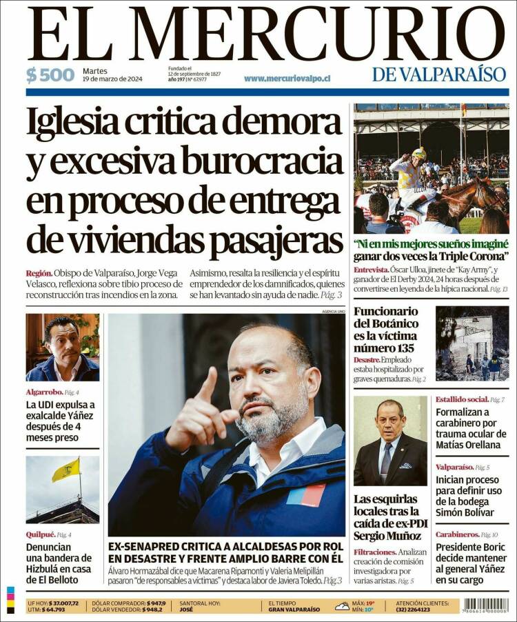 Portada de Mercurio de Valparaiso (Chile)