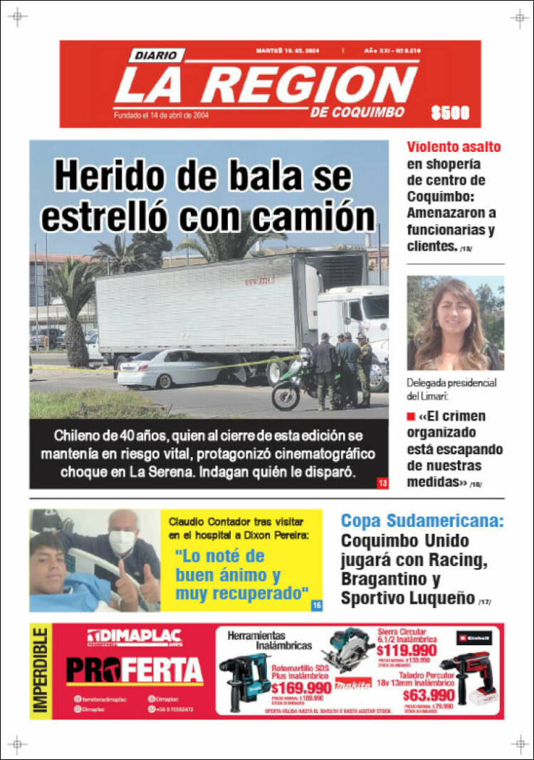 Portada de Diario La Región de Coquimbo (Chile)