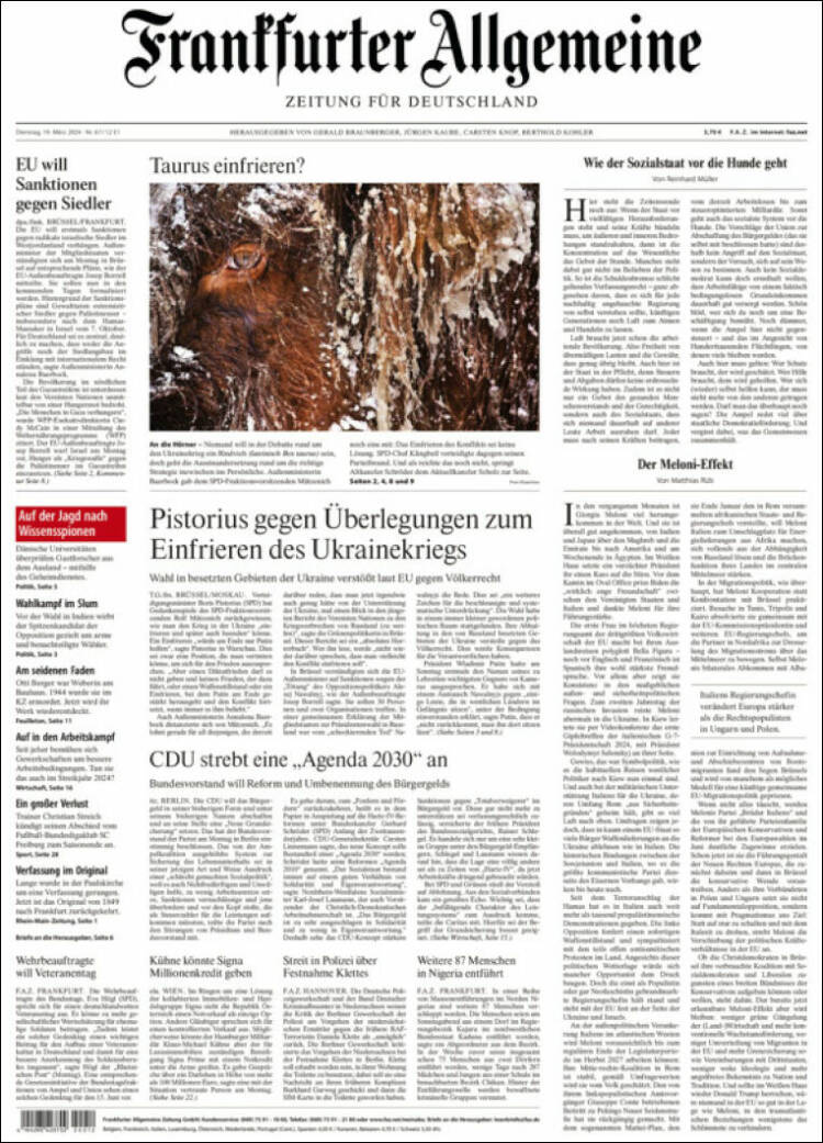 Portada de Frankfurter Allgemeine (Alemania)