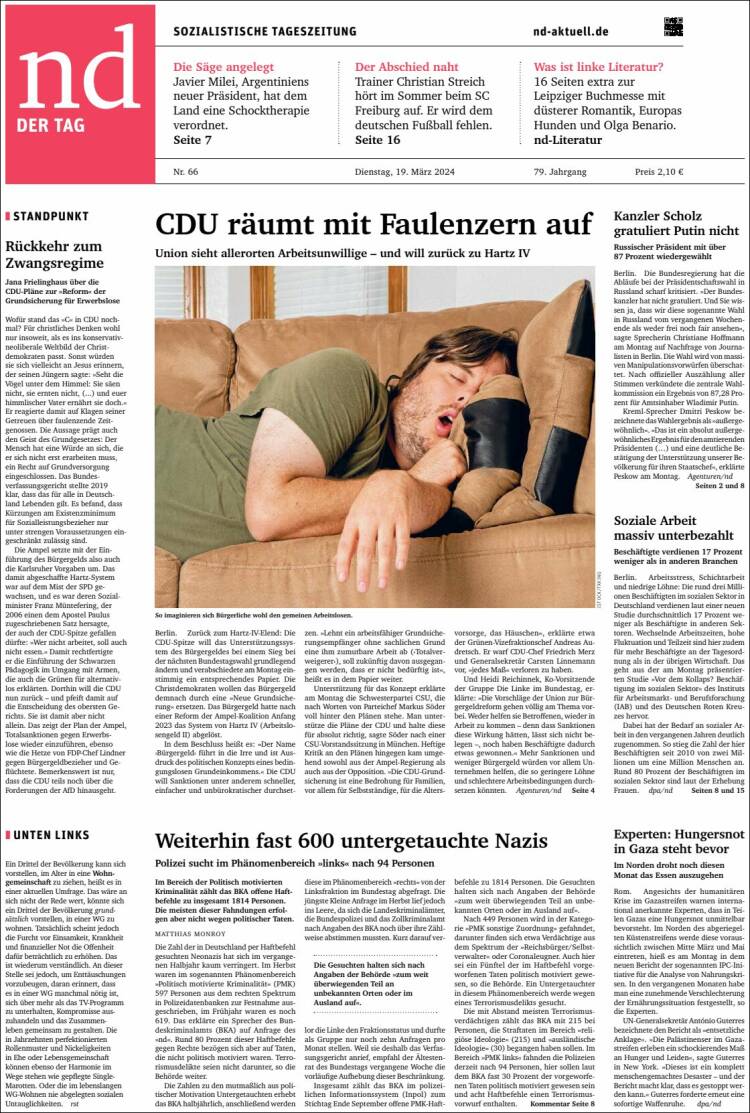 Portada de Neues Deutschland (Alemania)