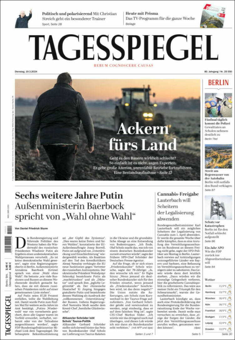 Portada de Der Tagesspiegel (Alemania)