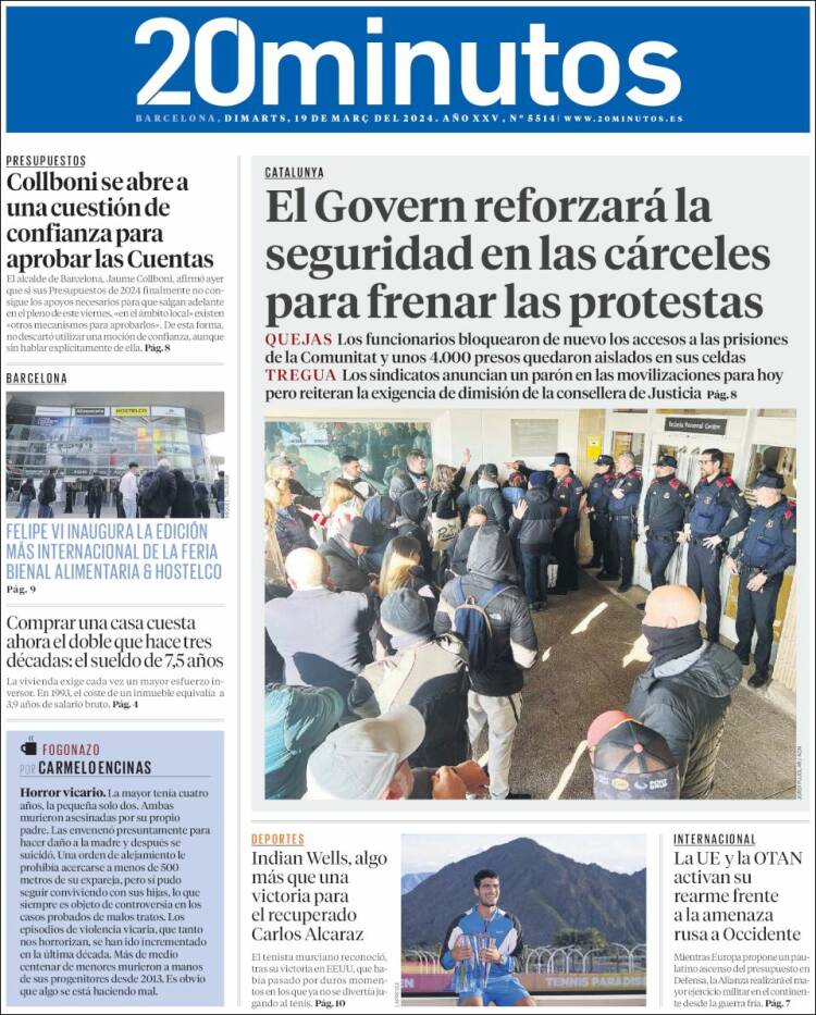 Portada de 20 Minutos - Barcelona (Espa&ntilde;a)