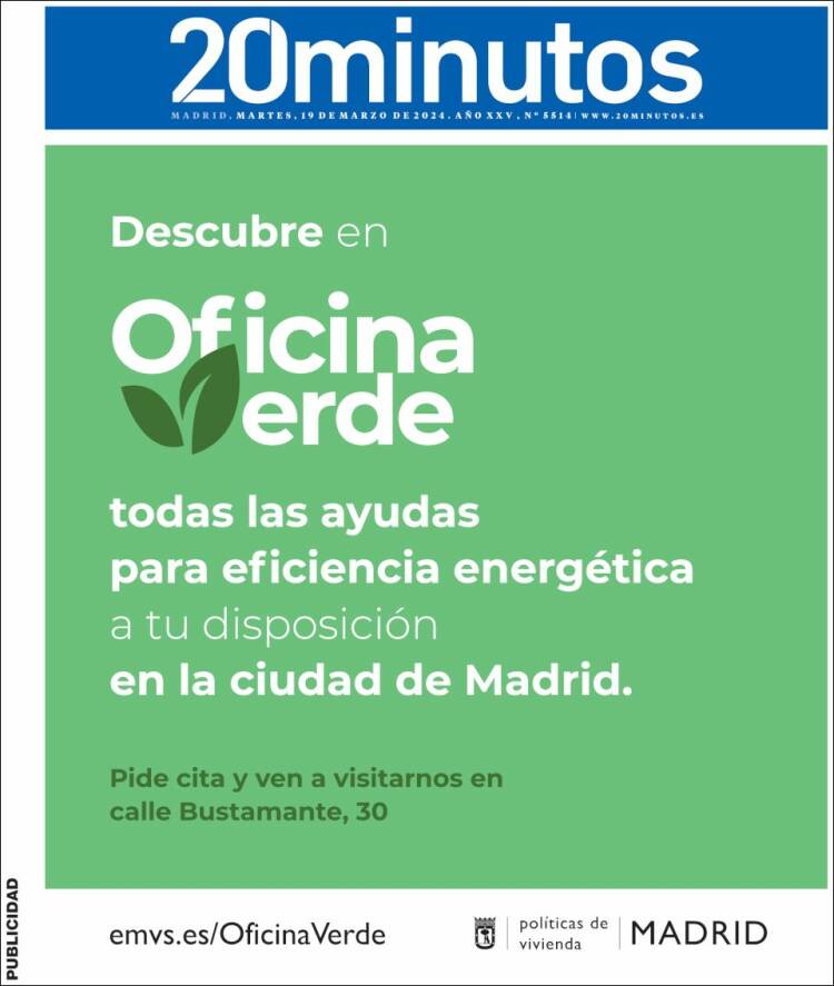 Portada de 20 Minutos - Madrid (Espa&ntilde;a)