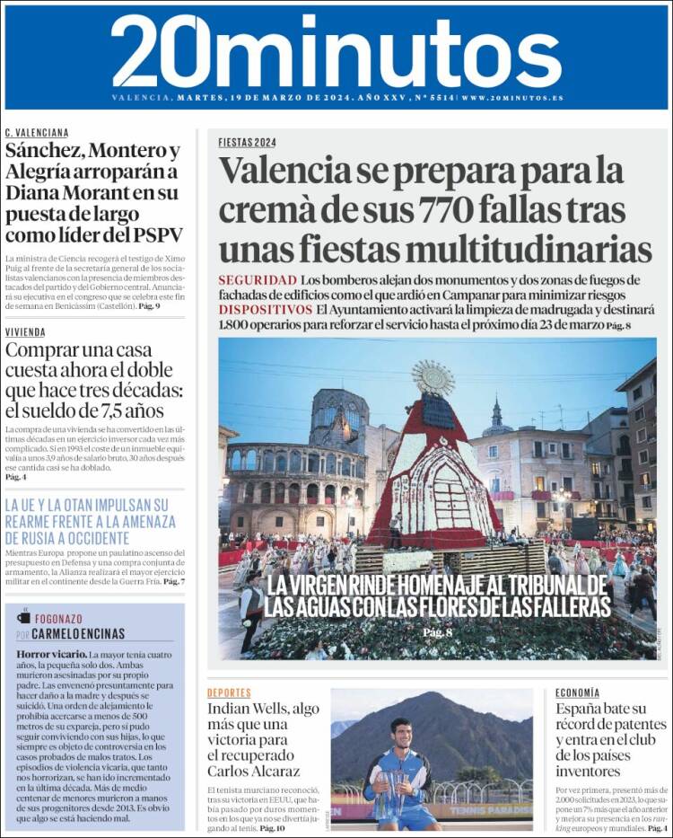 Portada de 20 Minutos - Valencia (Espa&ntilde;a)