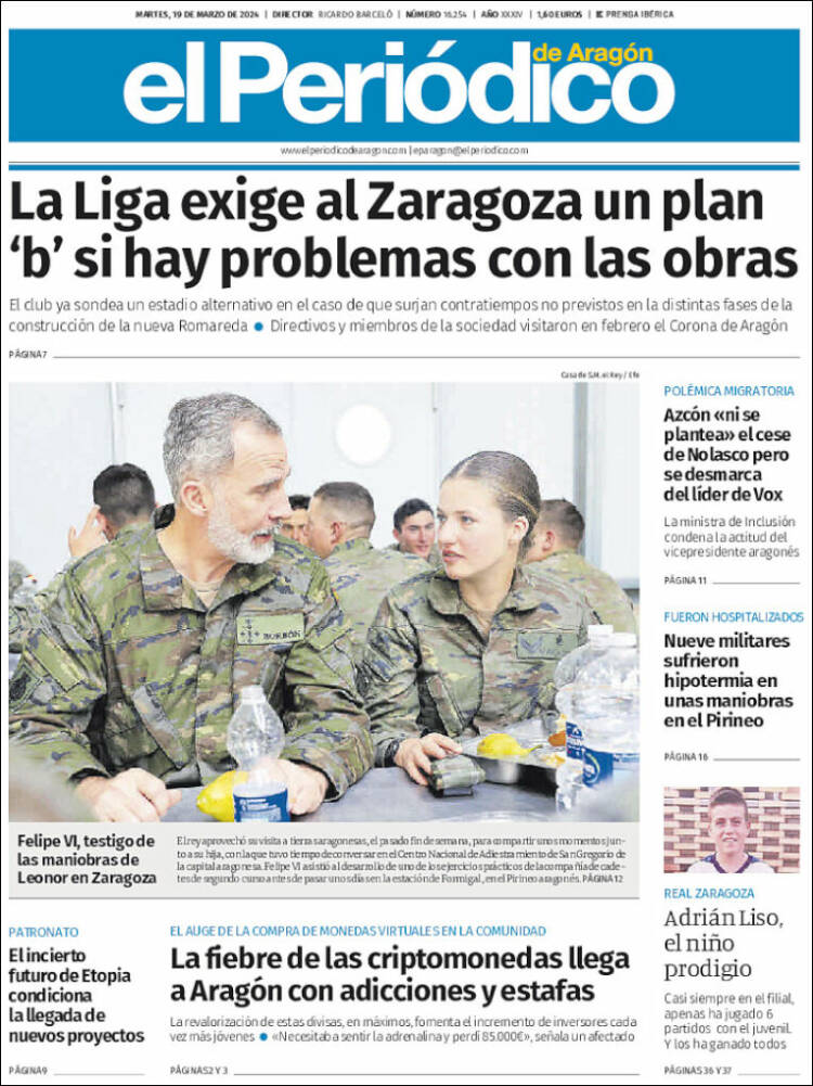 Portada de El Periódico de Aragón (Espa&ntilde;a)