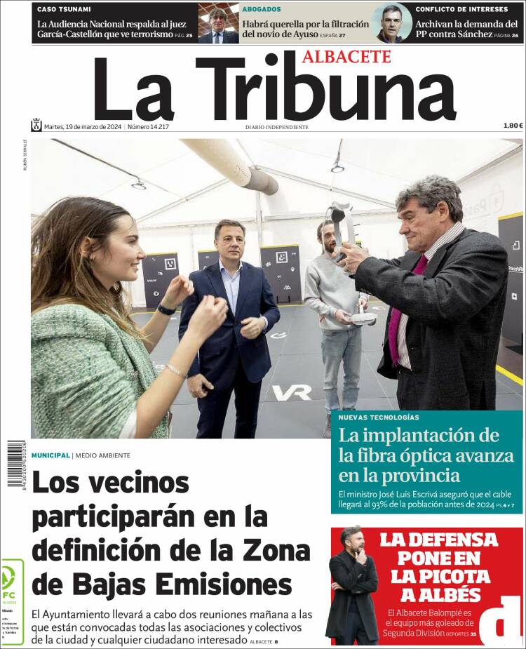 Portada de La Tribuna de Albacete (Espa&ntilde;a)