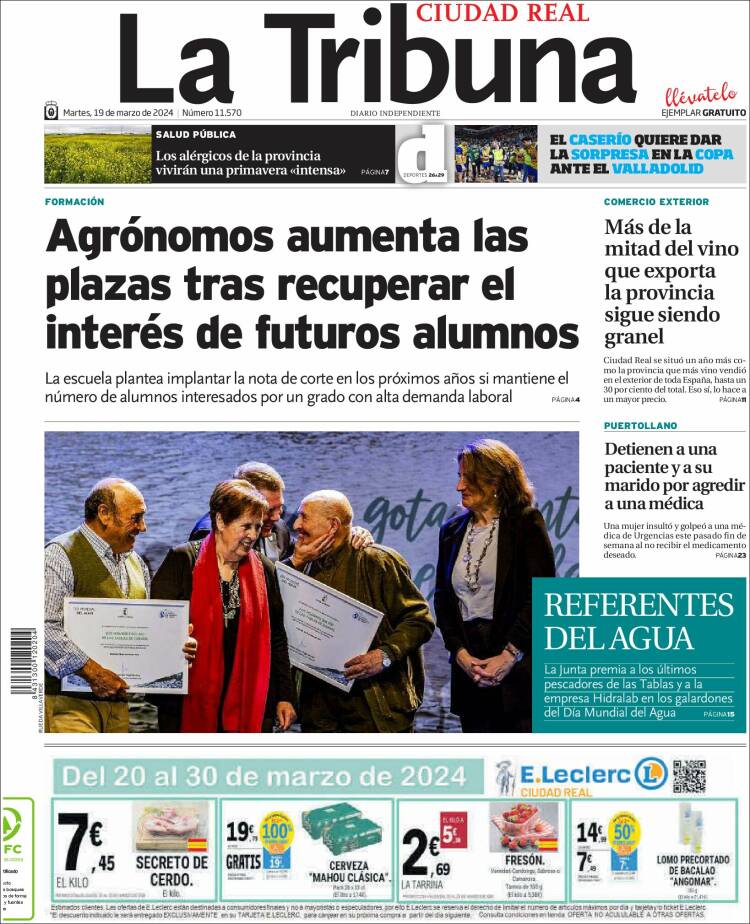 Portada de La Tribuna de Ciudad Real (Espa&ntilde;a)