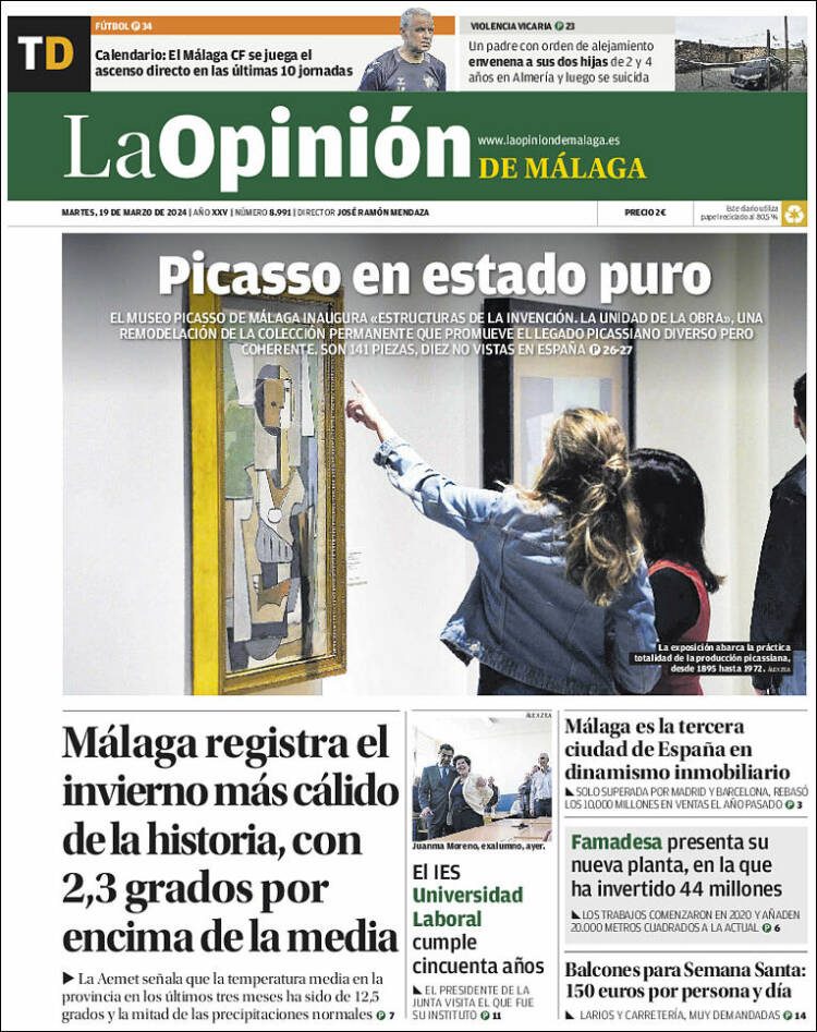 Portada de La Opinión de Málaga (Espa&ntilde;a)