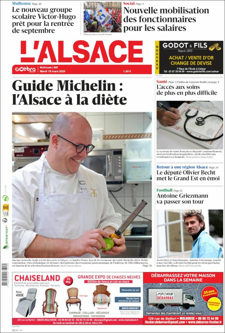 Portada de Journal L'Alsace (Francia)