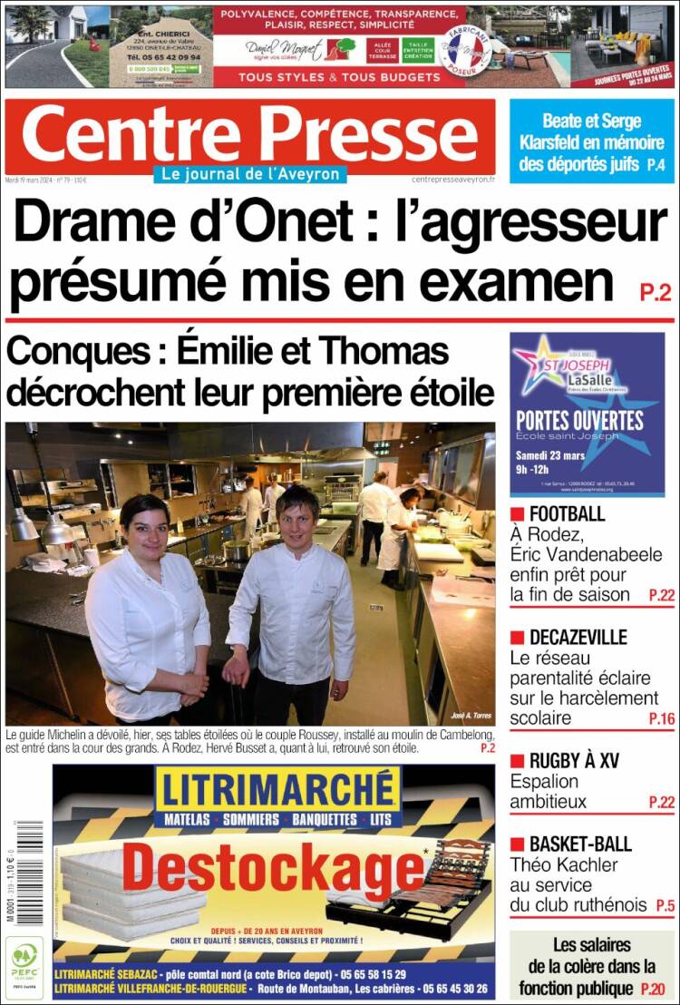 Portada de Centre Presse (Francia)