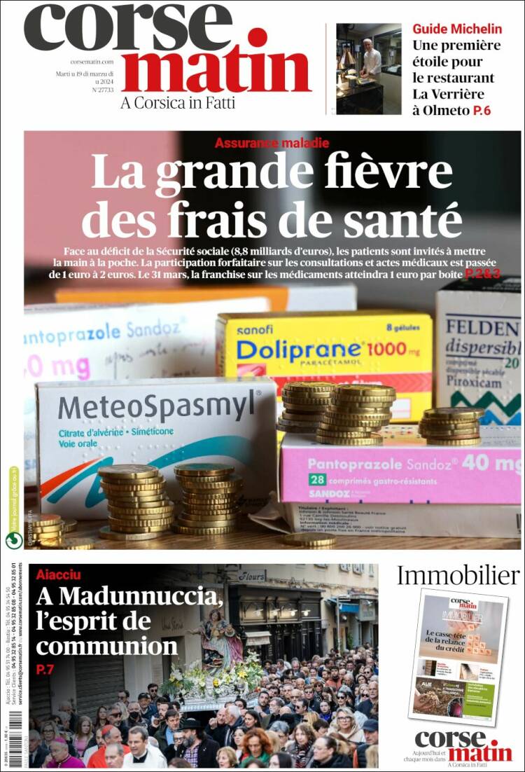 Portada de Corse-Matin (Francia)