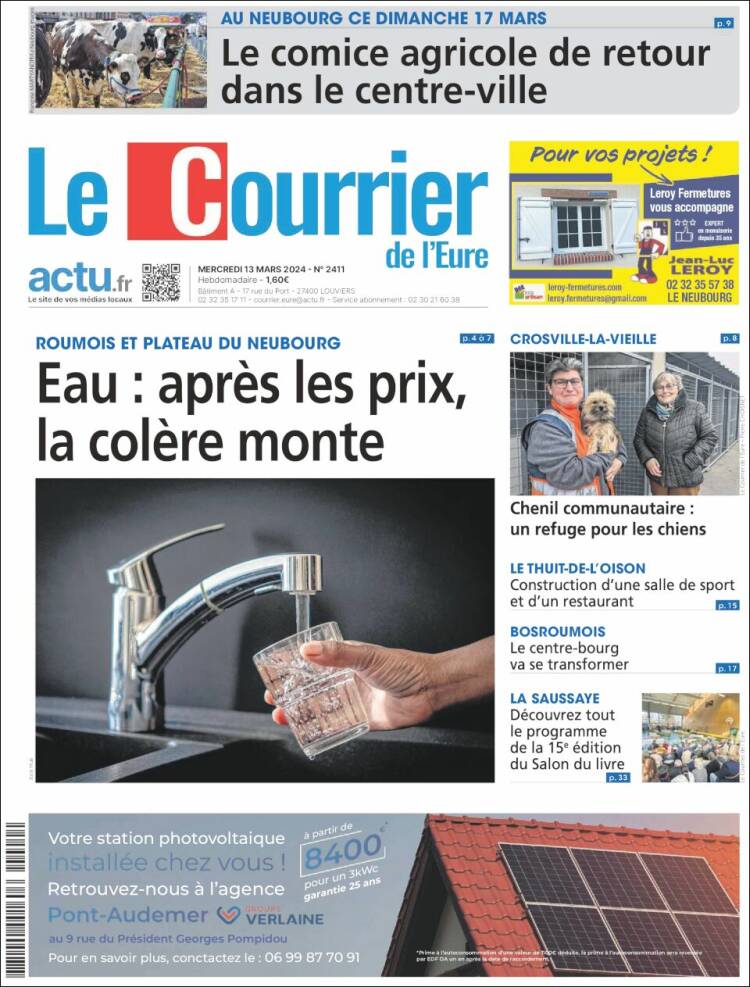 Portada de Le Courrier de l'Ouest (Francia)
