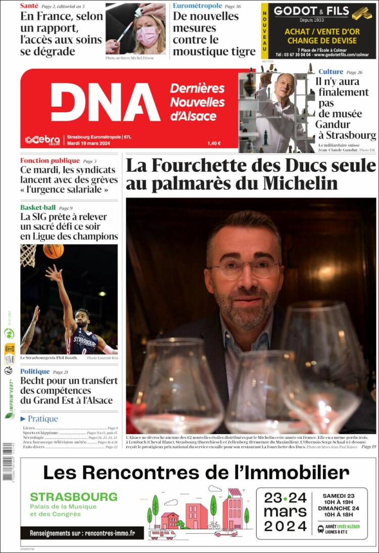 Portada de Les Dernières Nouvelles d'Alsace (Francia)