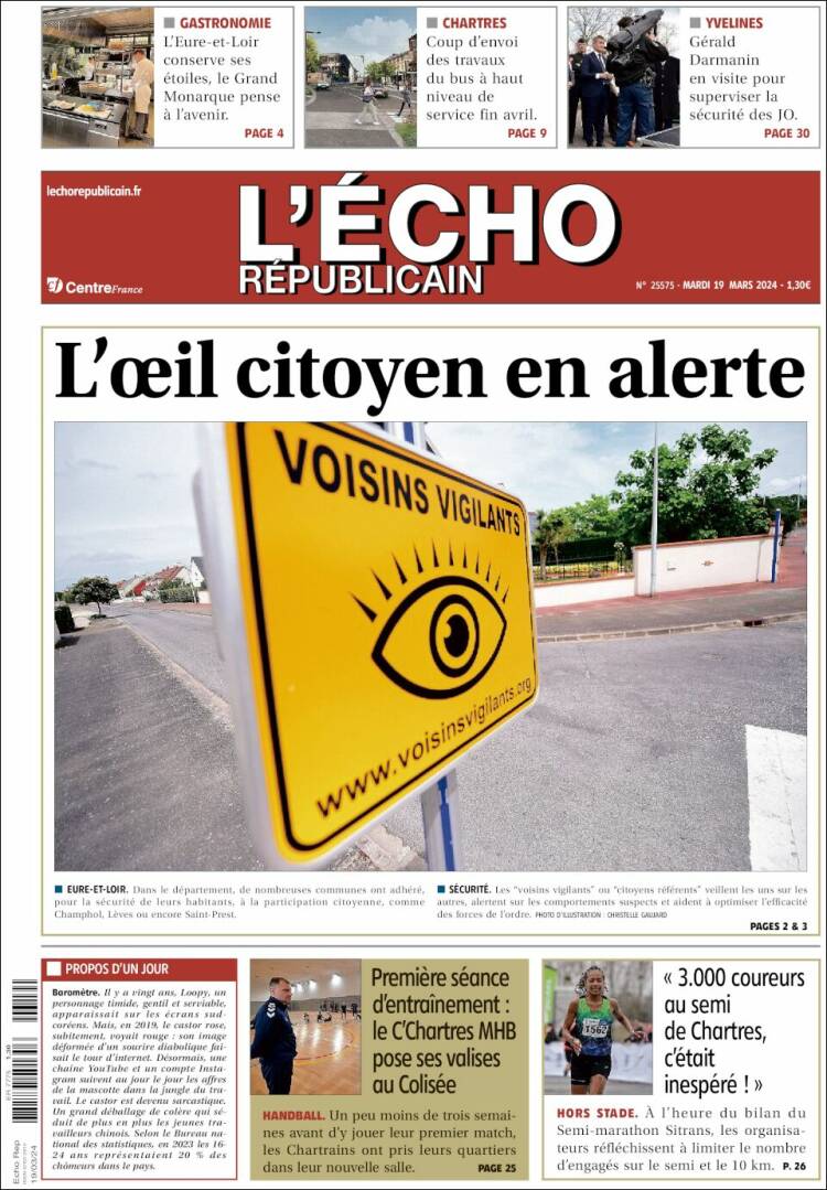 Portada de L'Echo Républicain (Francia)