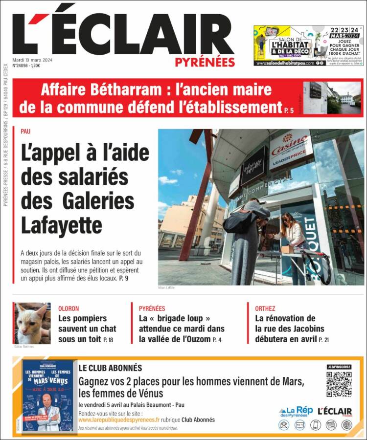 Portada de L'Eclair des Pyrénées (Francia)
