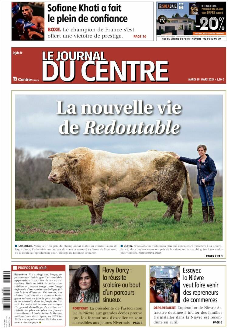 Portada de Le Journal du Centre (Francia)
