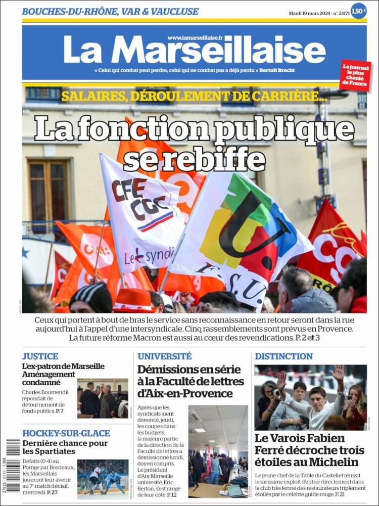 Portada de La Marseillaise (Francia)