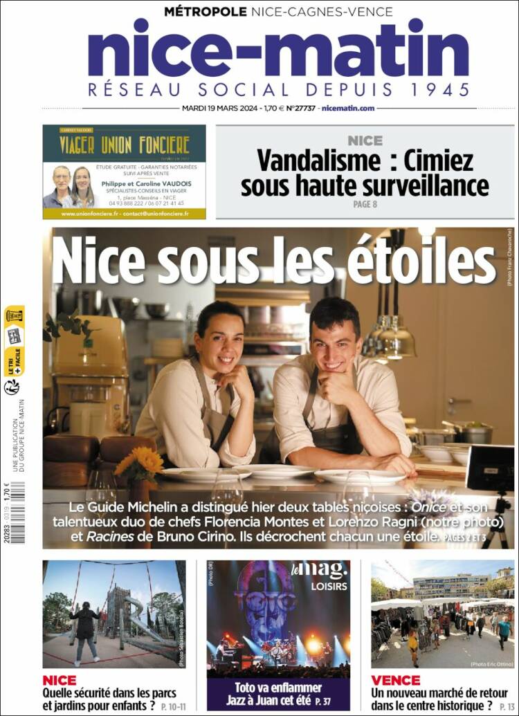 Portada de Nice-Matin (Francia)