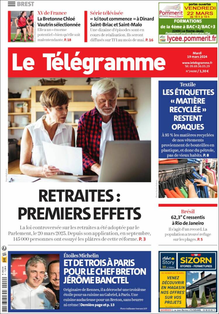 Portada de Télégramme (Francia)