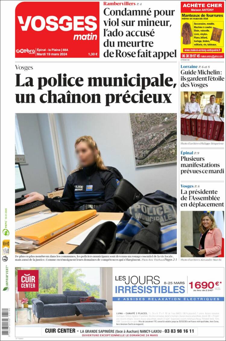 Portada de Vosges Matin (Francia)