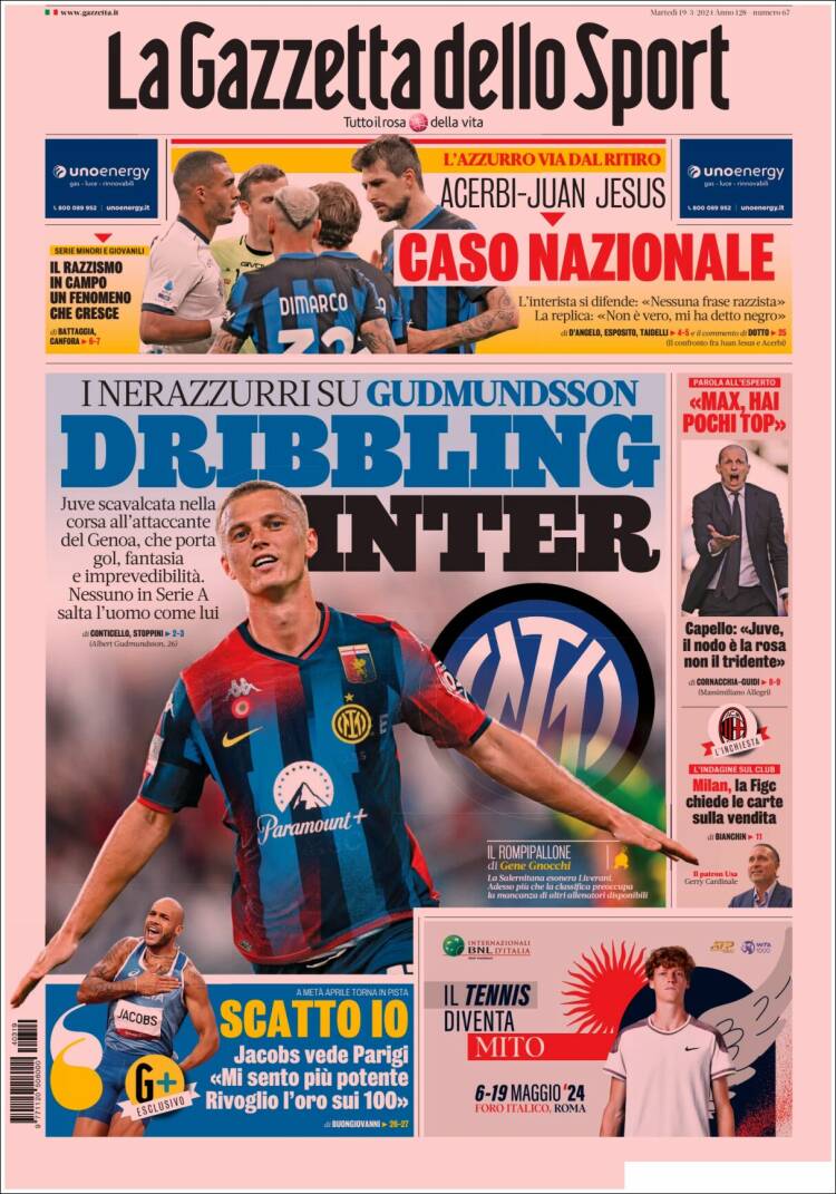 Portada de La Gazzetta dello Sport (Italia)