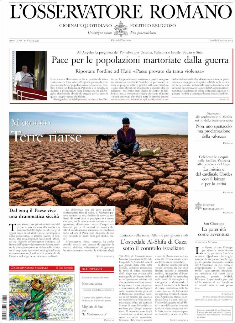 Portada de L'Osservatore Romano (Italia)