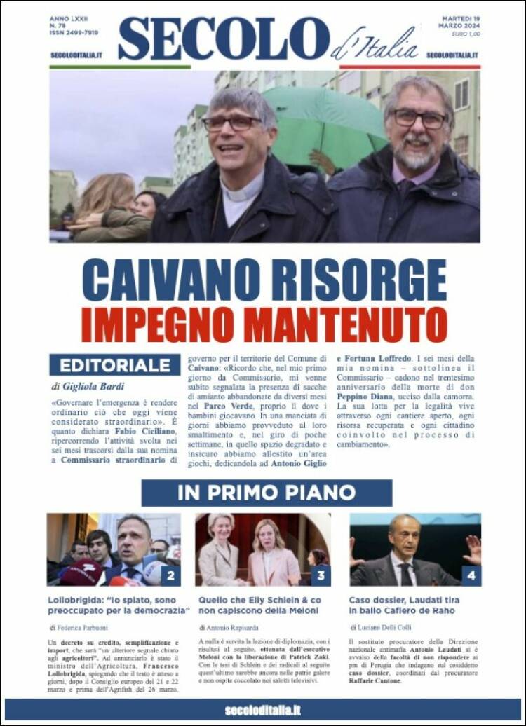 Portada de Secolo d'Italia (Italia)