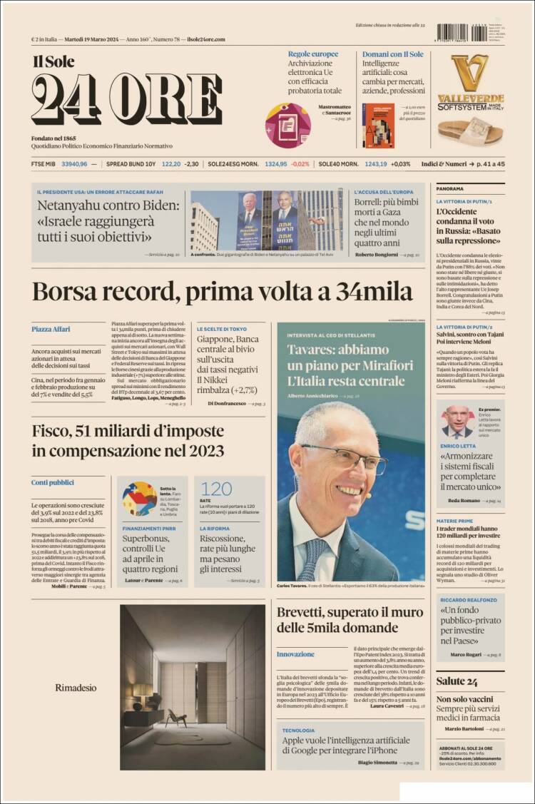 Portada de Il Sole 24 ORE (Italia)
