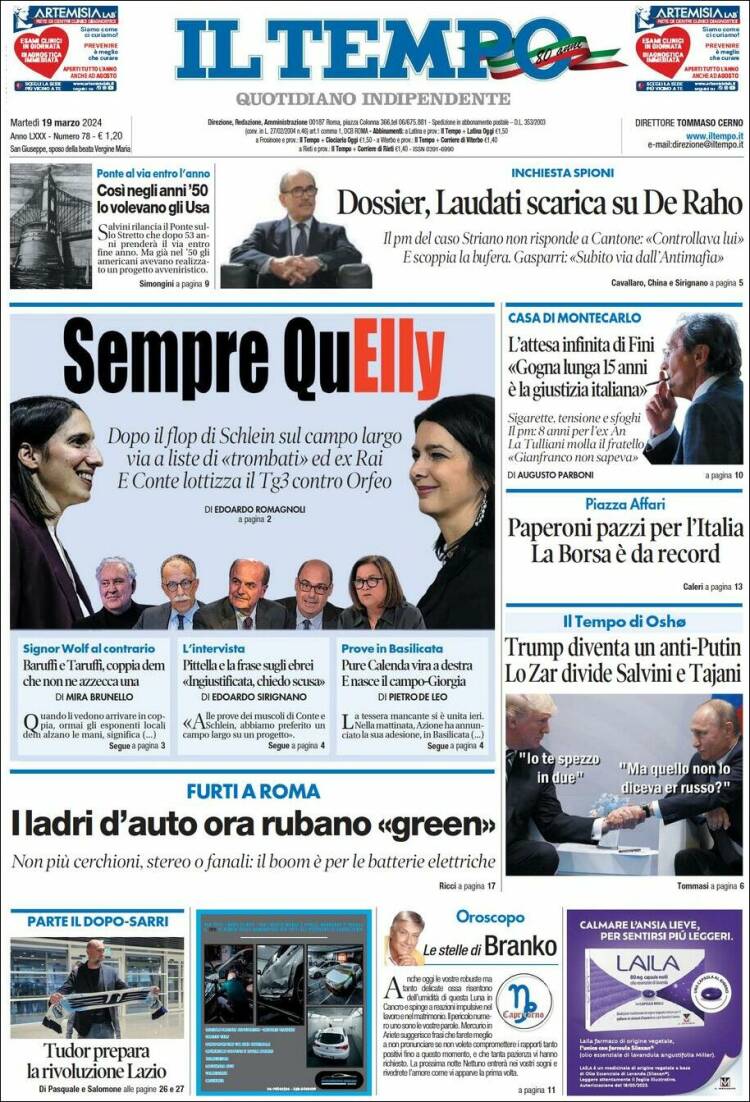 Portada de Il Tempo (Italia)