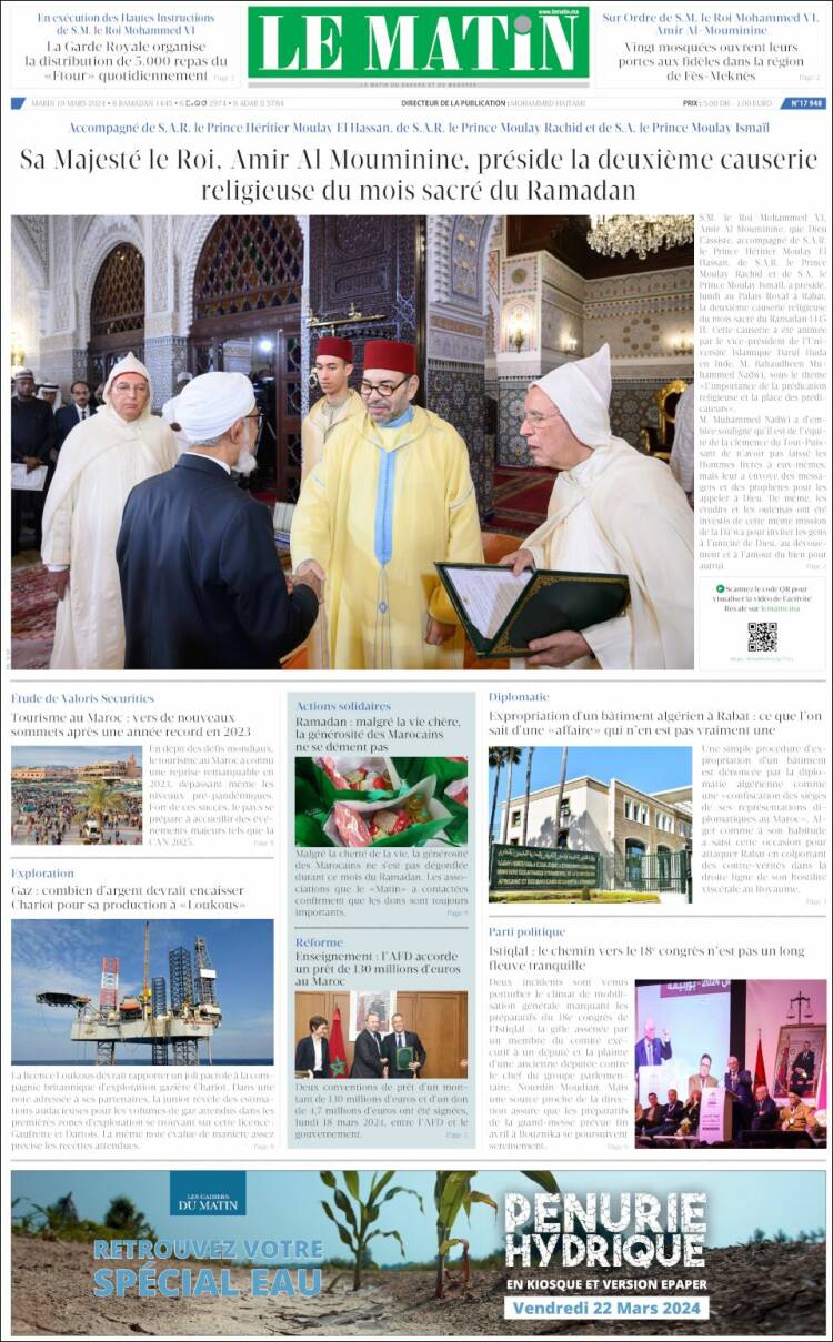 Portada de Le Matin (Marruecos)