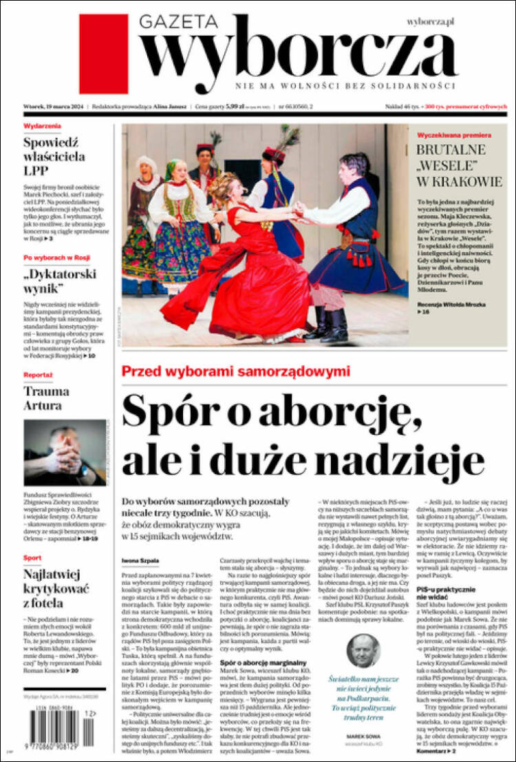Portada de Gazeta Wyborcza (Polonia)