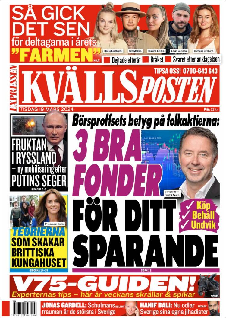 Portada de Kvällsposten (Suecia)