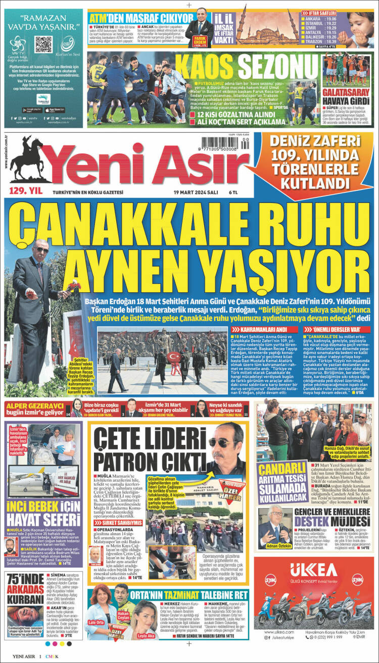 Portada de Yeni Asır (Turqu&iacute;a)
