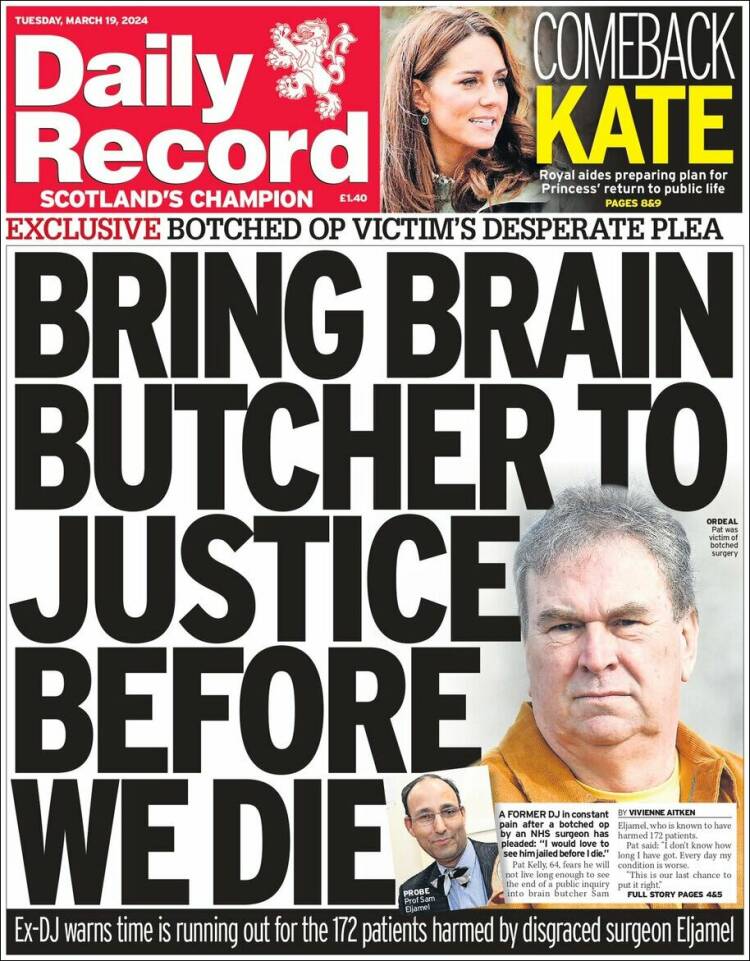 Portada de Daily Record (Reino Unido)