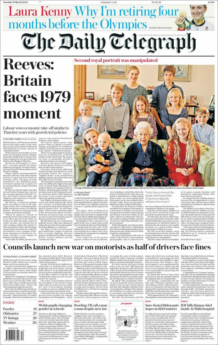 Portada de Daily Telegraph (Reino Unido)