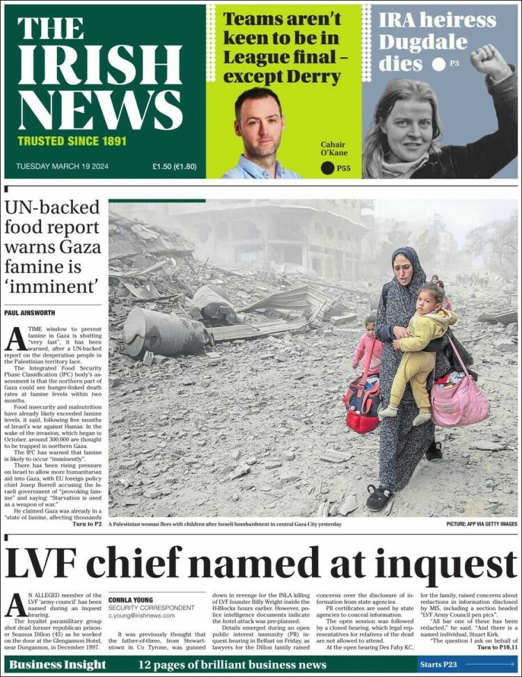 Portada de Irish News (Reino Unido)