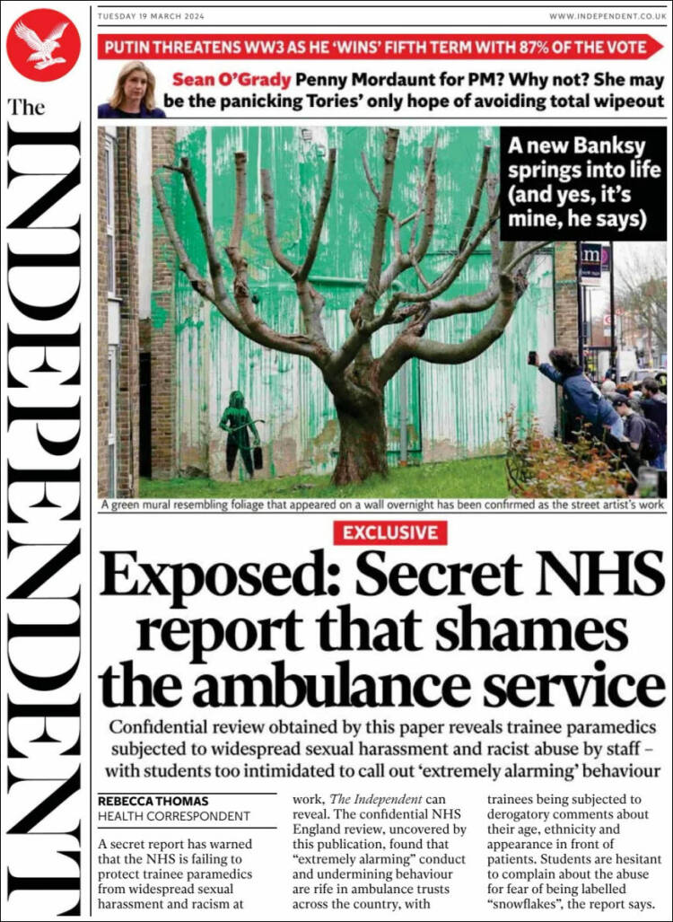 Portada de The Independent (Reino Unido)