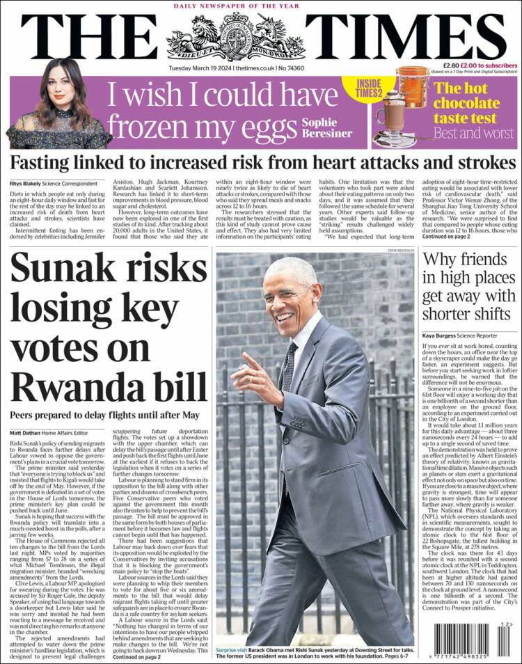 Portada de The Times (Reino Unido)