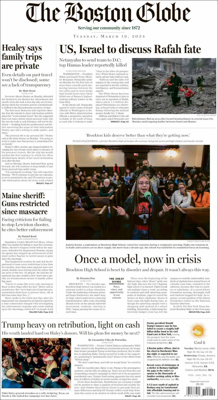 Portada de Boston Globe (USA)