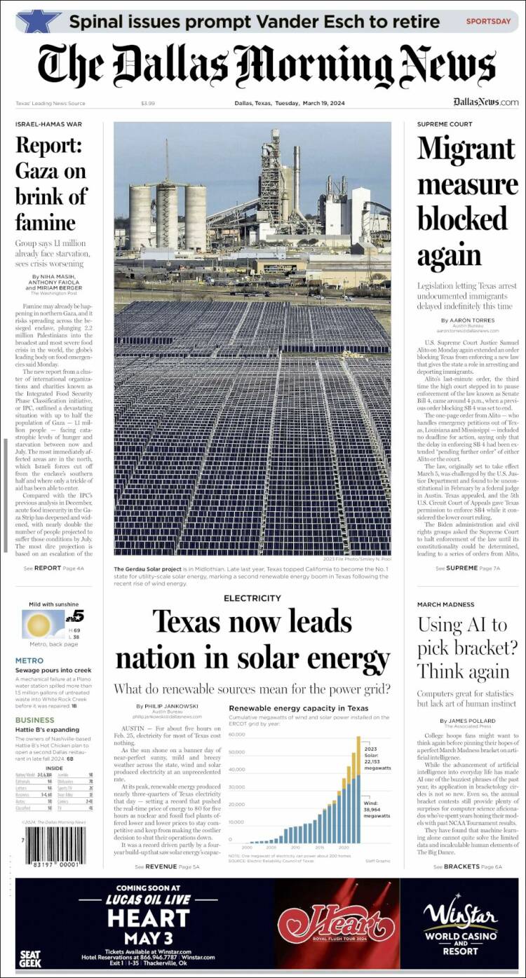 Portada de Dallas Morning News (USA)