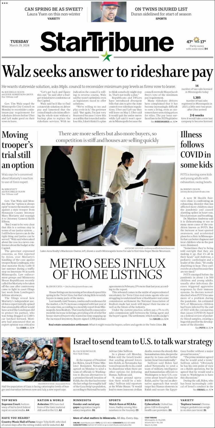 Portada de Star Tribune (USA)