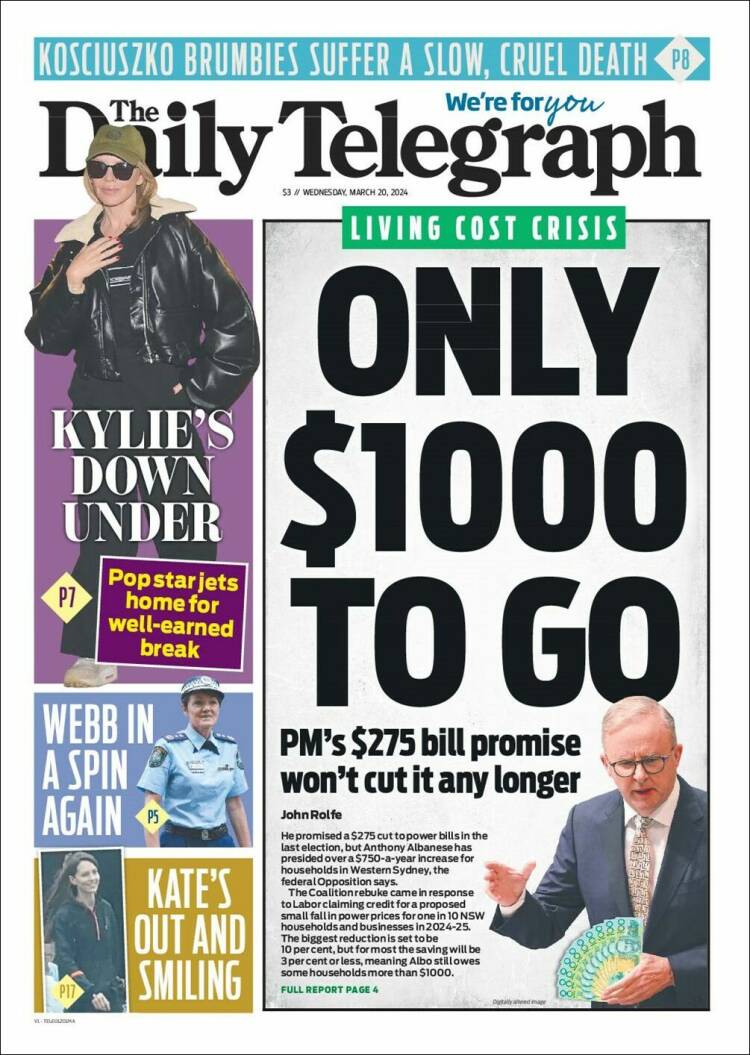 Portada de The Daily Telegraph (Australia)