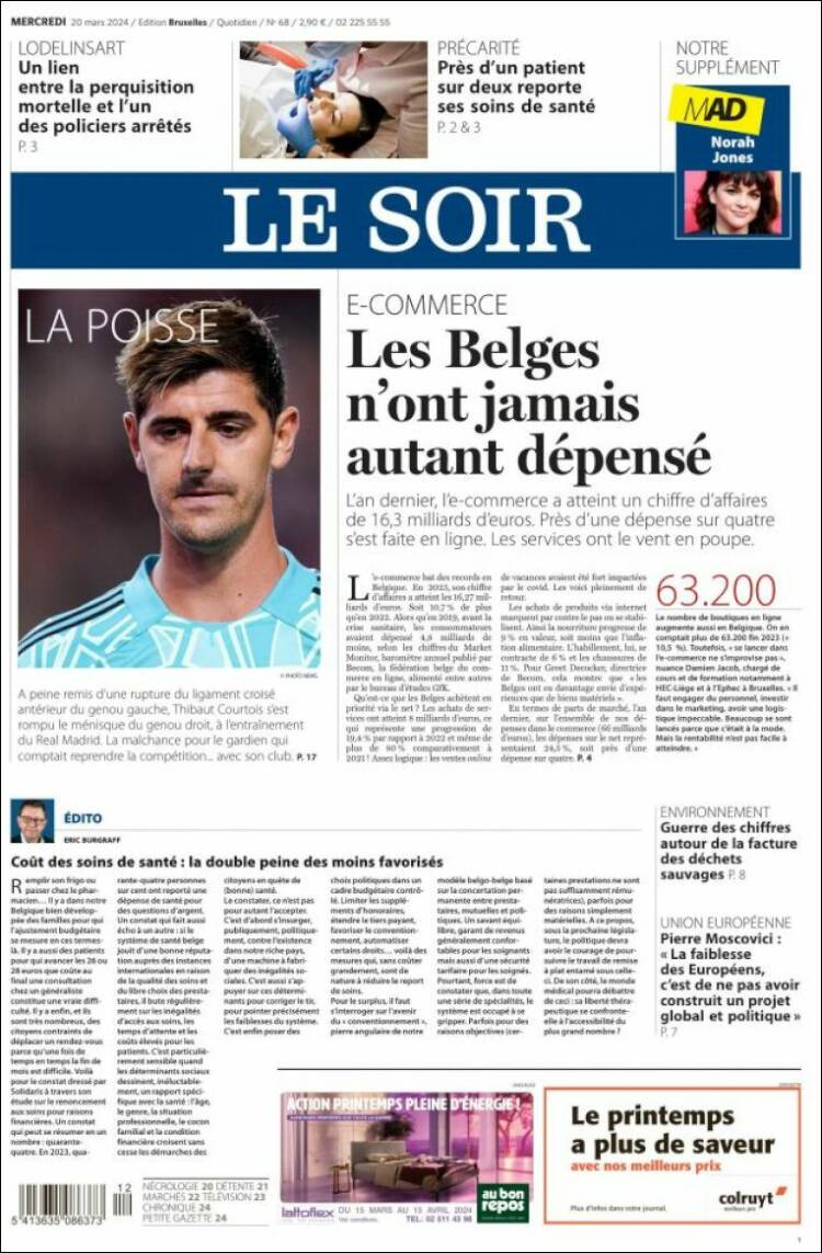 Portada de Le Soir (B&eacute;lgica)