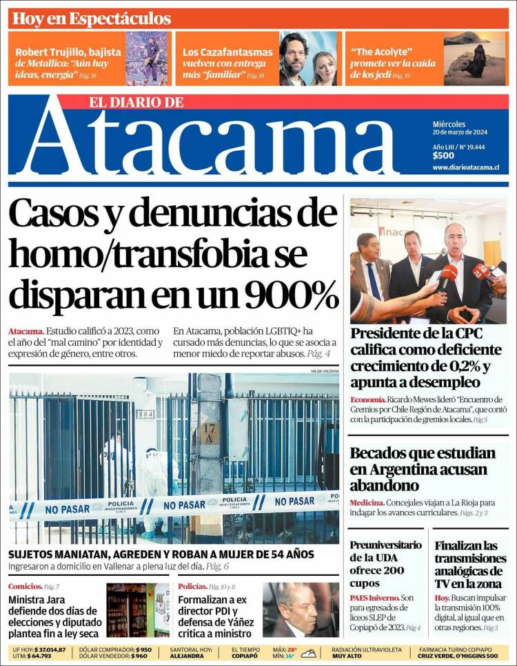 Portada de Diario de Atacama (Chile)